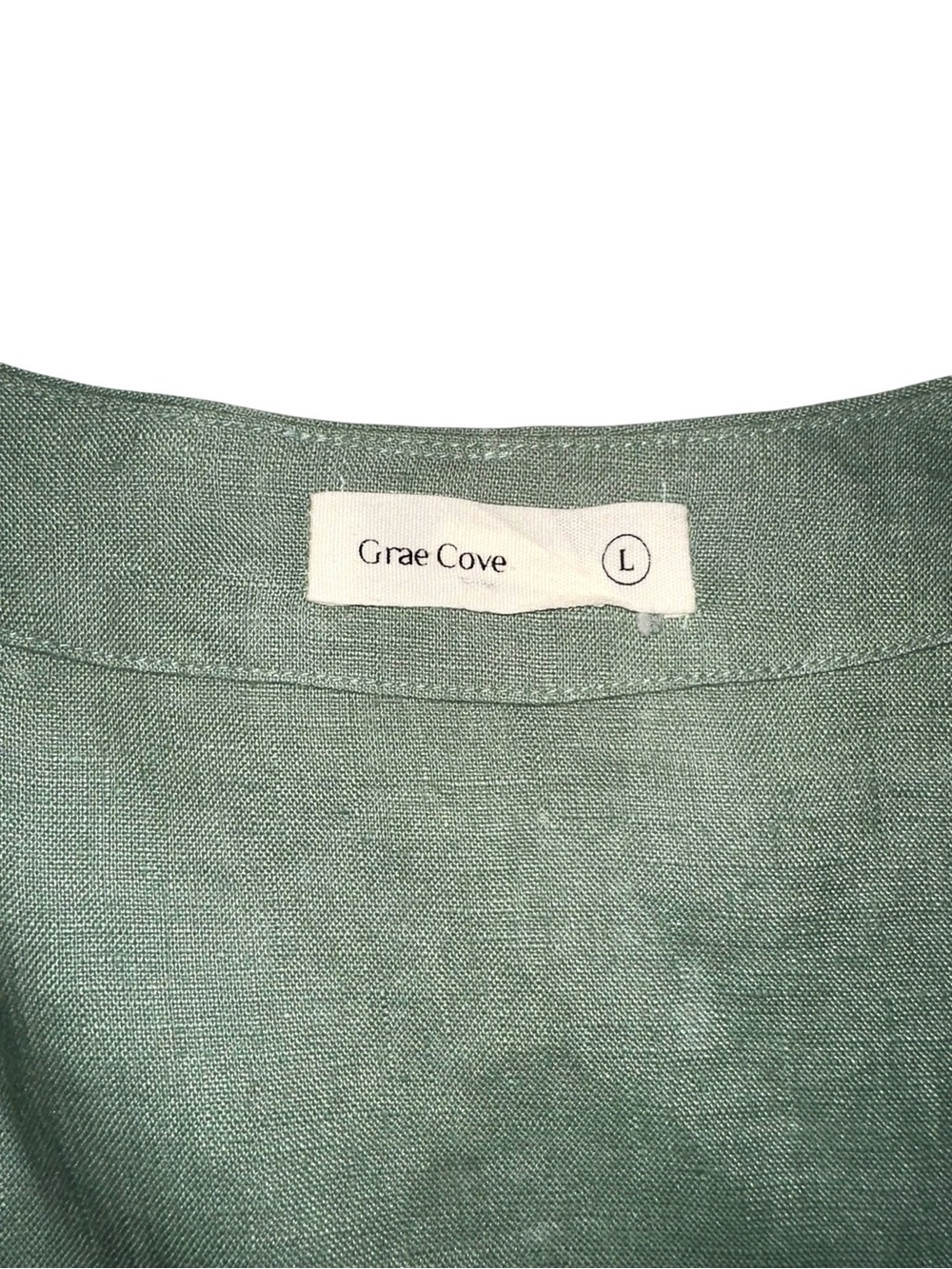 Grae Cove Kiki Linen Wrap Sage Green Midi Dress LARGE - Picture 4 of 5